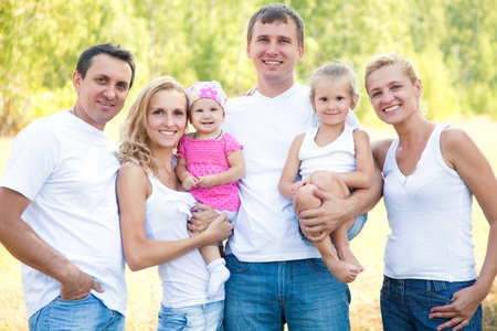 Portrait of big multigenerational happy family outdoorsの写真素材
