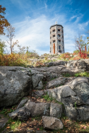 Stone tower in a public park during fall timeのeditorial素材