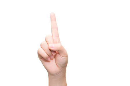 Human hand with one finger sticking upの写真素材