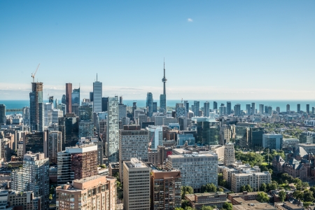 Scenic cityscape of downtown Toronto Ontario Canada during a sunny dayの写真素材