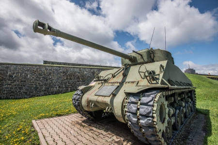 Abandoned old Sherman tank at a public display station