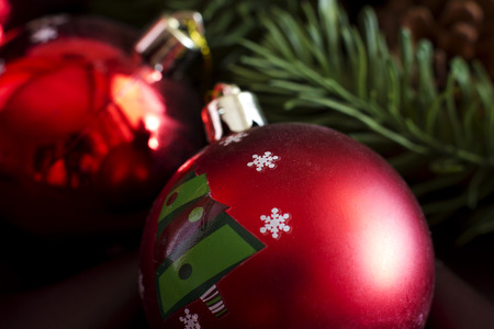 Red Christmas ball. Selective focus.の写真素材