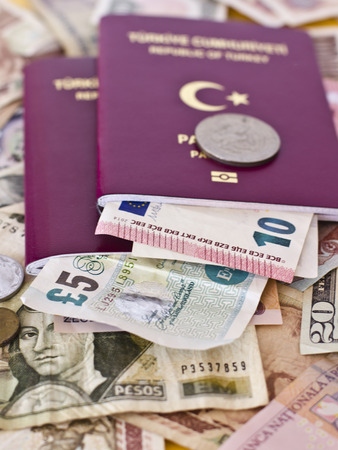 Foreign passports and money from the countriesの写真素材