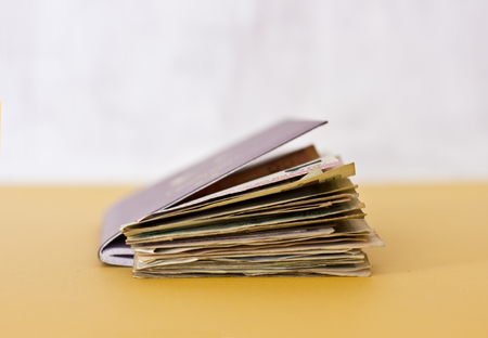 Foreign passports and money from the countriesの写真素材