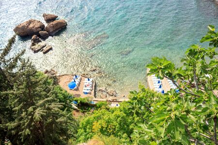 Small closed private beach on Mediterranean sea - Antalya Turkey, 04.23.2019のeditorial素材