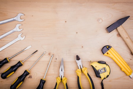 Repair tools - hammer, screwdrivers, adjustable wrenches, pliers. Male concept for a Father's dayの写真素材