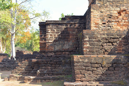Ruins of buildings, Buddhist architecture Old and decayed with brick walls and lateriteのeditorial素材