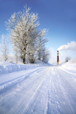 winter day and industrial air pollutionの写真素材
