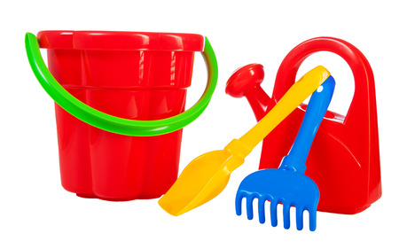 color toys: bucket shovel rake watering canの写真素材
