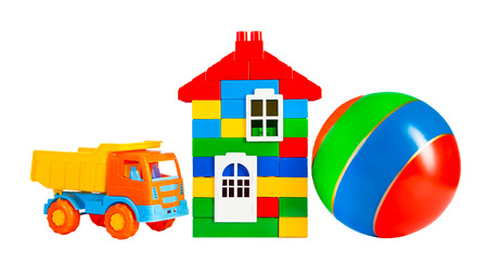 multi colored toys isolated on a white の写真素材