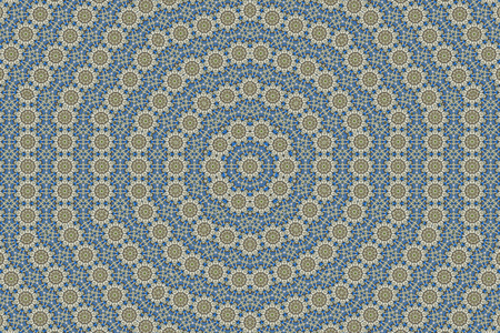 abstract background of floral pattern of a kaleidoscope. white blue green background fractal mandala. abstract kaleidoscopic arabesque. geometrical ornament flower patternの写真素材