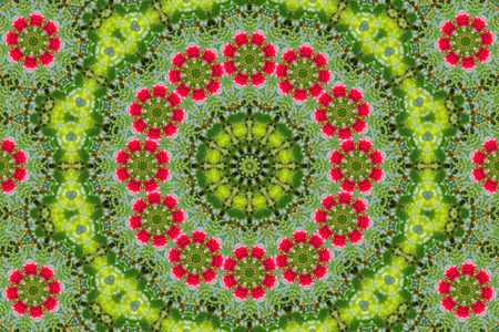 abstract background of floral pattern of a kaleidoscope. pink blue green background fractal mandala. abstract kaleidoscopic arabesque. geometrical ornament flower patternの写真素材