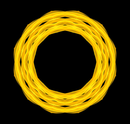 round abstract frame, place for text. shiny yellow circle pattern isolated on black background.の写真素材