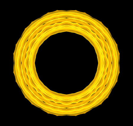 round abstract frame, place for text. shiny yellow circle pattern isolated on black background.の写真素材