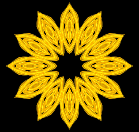 round abstract frame, place for text. shiny yellow circle pattern isolated on black background.の写真素材