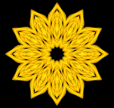 round abstract frame, place for text. shiny yellow circle pattern isolated on black background.の写真素材