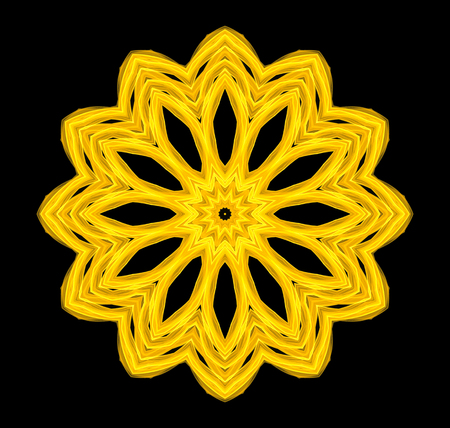 round abstract frame, place for text. shiny yellow circle pattern isolated on black background.の写真素材