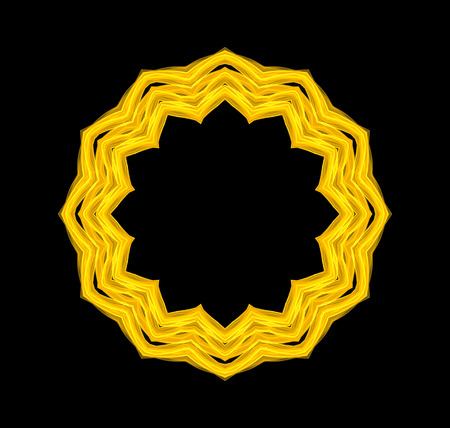round abstract frame, place for text. shiny yellow circle pattern isolated on black background.の写真素材