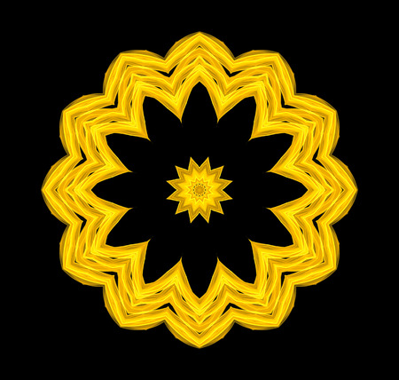 round abstract frame, place for text. shiny yellow circle pattern isolated on black background.の写真素材