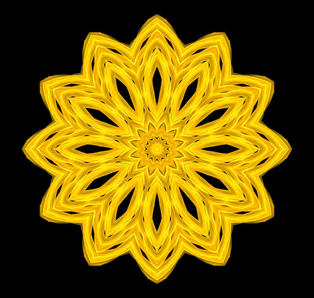 round abstract frame, place for text. shiny yellow circle pattern isolated on black background.の写真素材