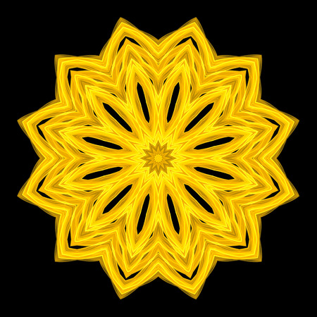 round abstract frame, place for text. shiny yellow circle pattern isolated on black background.の写真素材