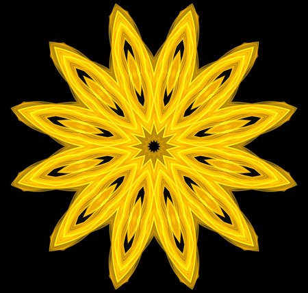 round abstract frame, place for text. shiny yellow circle pattern isolated on black background.の写真素材