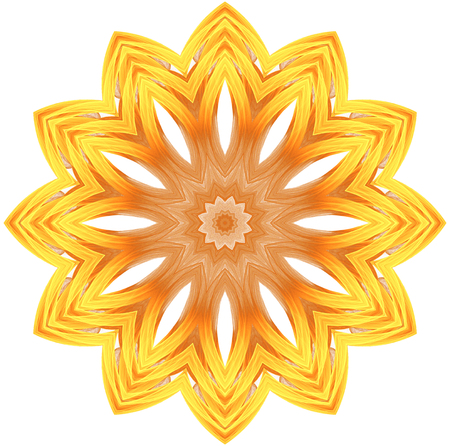 abstract fractal futuristic orange pattern isolated on white background. mandala pattern render of a fractal. digital art design element. yellow abstract flower pattern  kaleidoscopeの写真素材
