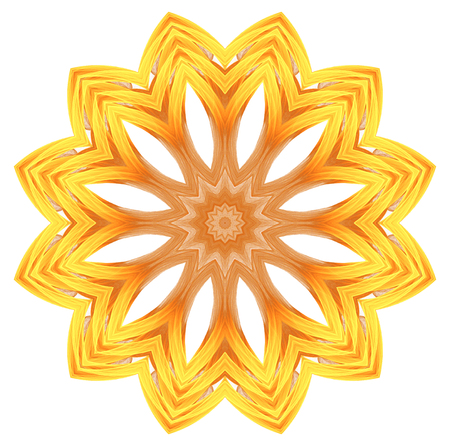 abstract fractal futuristic orange pattern isolated on white background. mandala pattern render of a fractal. digital art design element. abstract flower pattern  kaleidoscopeの写真素材