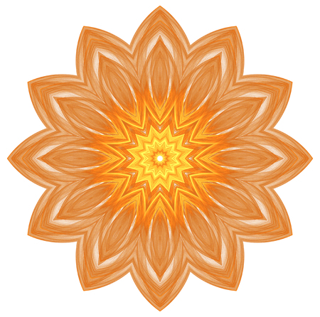 abstract fractal futuristic orange pattern isolated on white background. mandala pattern render of a fractal. digital art design element. abstract flower pattern  kaleidoscopeの写真素材