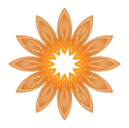 abstract fractal futuristic orange pattern isolated on white background. mandala pattern render of a fractal. digital art design element. abstract flower pattern  kaleidoscopeの写真素材