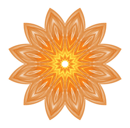 abstract fractal futuristic orange pattern isolated on white background. mandala pattern render of a fractal. digital art design element. abstract flower pattern  kaleidoscopeの写真素材