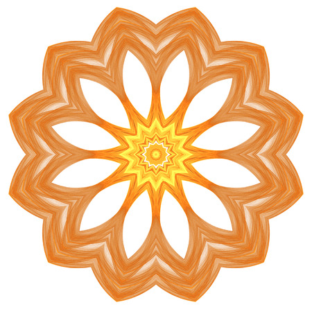 abstract fractal futuristic orange pattern isolated on white background. mandala pattern render of a fractal. digital art design element. abstract flower pattern  kaleidoscopeの写真素材