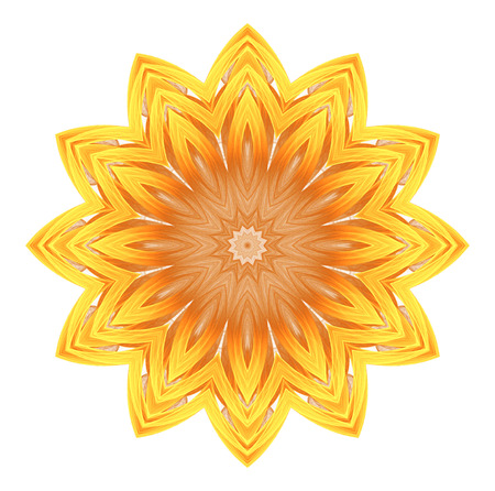 abstract fractal futuristic orange pattern isolated on white background. mandala pattern render of a fractal. digital art design element. yellow abstract flower pattern  kaleidoscopeの写真素材