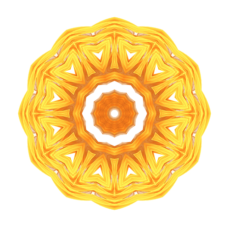 abstract fractal futuristic orange pattern isolated on white background. mandala pattern render of a fractal. digital art design element. yellow abstract flower pattern  kaleidoscopeの写真素材
