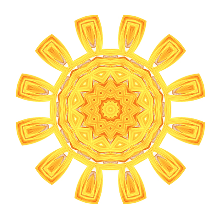 abstract fractal futuristic orange pattern isolated on white background. mandala pattern render of a fractal. digital art design element. yellow abstract flower pattern  kaleidoscopeの写真素材