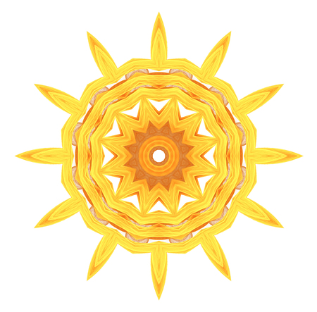 abstract fractal futuristic orange pattern isolated on white background. mandala pattern render of a fractal. digital art design element. yellow abstract flower pattern  kaleidoscopeの写真素材