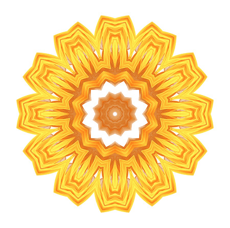 abstract fractal futuristic orange pattern isolated on white background. mandala pattern render of a fractal. digital art design element. yellow abstract flower pattern  kaleidoscopeの写真素材