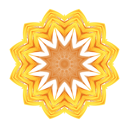 abstract fractal futuristic orange pattern isolated on white background. mandala pattern render of a fractal. digital art design element. yellow abstract flower pattern  kaleidoscopeの写真素材