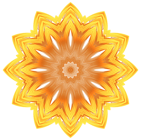 abstract fractal futuristic orange pattern isolated on white background. mandala pattern render of a fractal. digital art design element. yellow abstract flower pattern  kaleidoscopeの写真素材