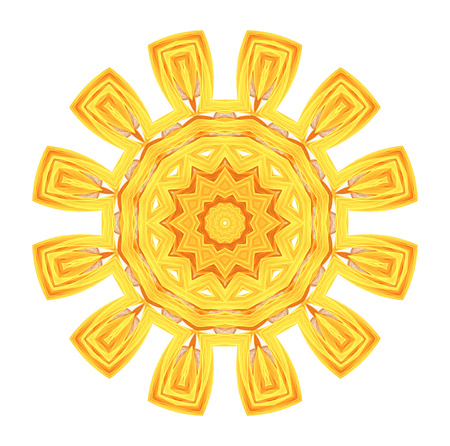 abstract fractal futuristic orange pattern isolated on white background. mandala pattern render of a fractal. digital art design element. yellow abstract flower pattern  kaleidoscopeの写真素材