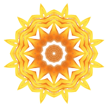 abstract fractal futuristic orange pattern isolated on white background. mandala pattern render of a fractal. digital art design element. yellow abstract flower pattern  kaleidoscopeの写真素材