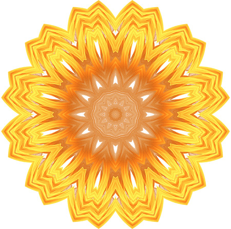 abstract fractal futuristic orange pattern isolated on white background. mandala pattern render of a fractal. digital art design element. yellow abstract flower pattern  kaleidoscopeの写真素材