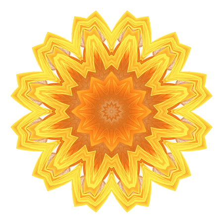 abstract fractal futuristic orange pattern isolated on white background. mandala pattern render of a fractal. digital art design element. yellow abstract flower pattern  kaleidoscopeの写真素材
