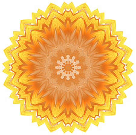 abstract fractal futuristic orange pattern isolated on white background. mandala pattern render of a fractal. digital art design element. yellow abstract flower pattern  kaleidoscopeの写真素材