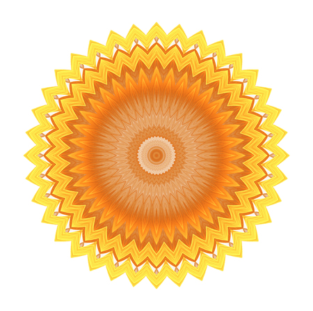 abstract fractal futuristic orange pattern isolated on white background. mandala pattern render of a fractal. digital art design element. yellow abstract flower pattern  kaleidoscopeの写真素材