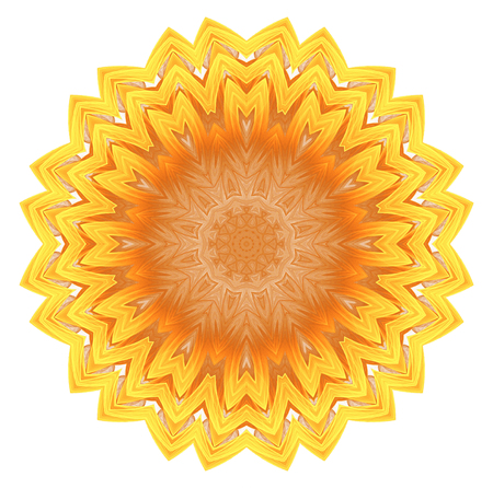 abstract fractal futuristic orange pattern isolated on white background. mandala pattern render of a fractal. digital art design element. yellow abstract flower pattern  kaleidoscopeの写真素材