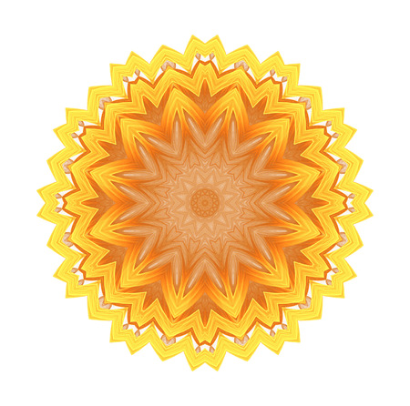 abstract fractal futuristic orange pattern isolated on white background. mandala pattern render of a fractal. digital art design element. yellow abstract flower pattern  kaleidoscopeの写真素材
