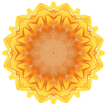 abstract fractal futuristic orange pattern isolated on white background. mandala pattern render of a fractal. digital art design element. yellow abstract flower pattern  kaleidoscopeの写真素材