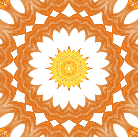 abstract fractal futuristic orange pattern isolated on white background. mandala pattern render of a fractal. digital art design element. abstract flower pattern  kaleidoscopeの写真素材