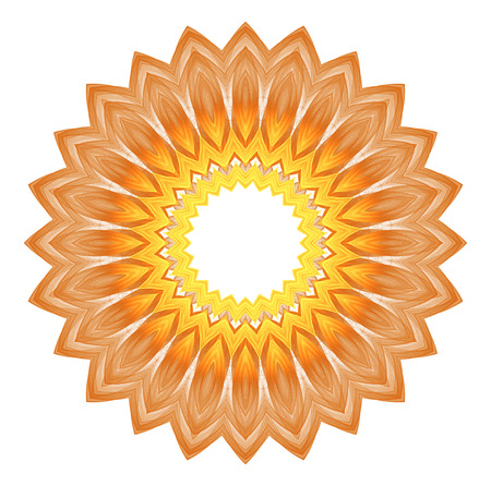 abstract fractal futuristic orange pattern isolated on white background. mandala pattern render of a fractal. digital art design element. abstract flower pattern  kaleidoscopeの写真素材